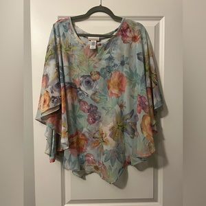 BEAUTIFUL ALFRED DUNNER FORAL FLOWY SHAWL SHIRT SIZE 24W